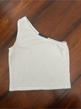 Brandy Melville White Asymmetric One-Shoulder Crop Top